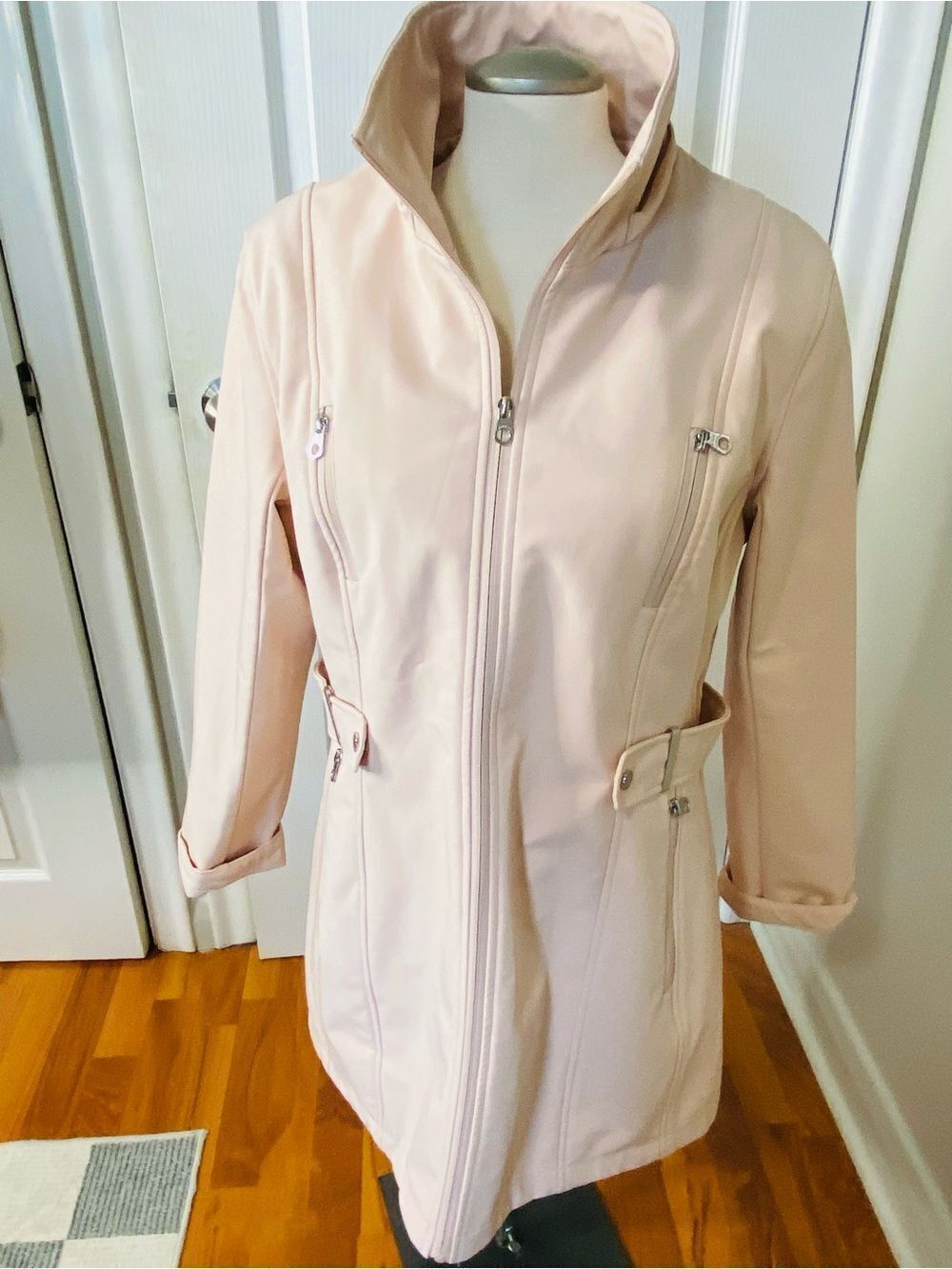 🛍️Nautica Blush Pink Short Trench w Detachable Hood XL - Picture 2 of 14